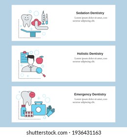 Dental Services. Sedation Dentistry, Holistic Dentistry, Emergency Dentistry. Vector Template For Website, Mobile Website, Landing Page, Ui.