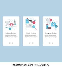 Dental Services. Sedation Dentistry, Holistic Dentistry, Emergency Dentistry. Vector Template For Website, Mobile Website, Landing Page, Ui.