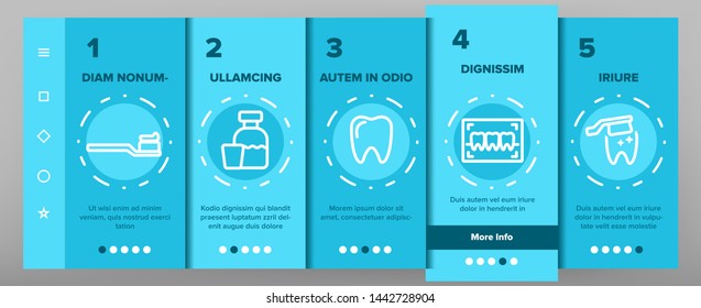 Dental Services, Stomatology Linear Vector Onboarding Mobile App Page Screen. Dentistry Clinic Thin Line. Dentist Equipment. Oral Cavity Treatment, Teeth Cure. Orthodontics Tools Illustrations