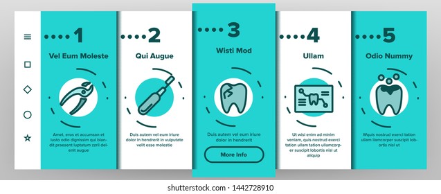 Dental Services, Stomatology Linear Vector Onboarding Mobile App Page Screen. Dentistry Clinic Thin Line. Dentist Equipment. Oral Cavity Treatment, Teeth Cure. Orthodontics Tools Illustrations