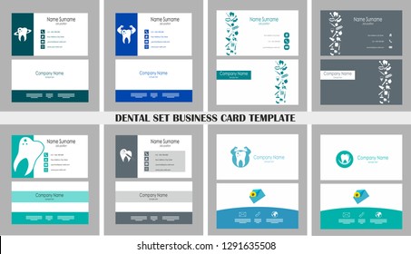 Dental set business card. 8 different card with logo, elements 