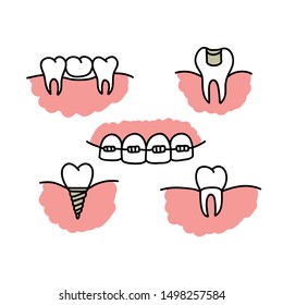 dental set doodle icon, vector illustration