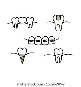 dental set doodle icon, vector illustration