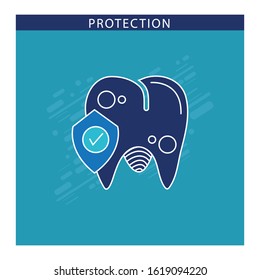 Dental shield icon flat design with blue background