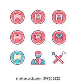 Dental sings set. Thin line art icons. Flat style illustrations isolated on white.