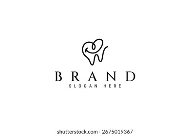 dental smile logo with simple linear line art design style