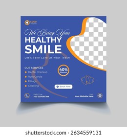 Dental Social Media Post Design Template – “We Bring Your Healthy Smile” Layout for Dentist Clinics, Oral Care Brands, Dental Hygiene Awareness, and Medical Marketing Campaigns