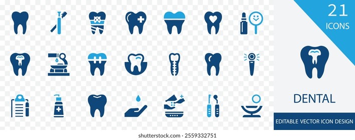 Dental solid icon set. containing hygiene, tooth, brace, electric toothbrush, cavity, hand mirror and more vector design