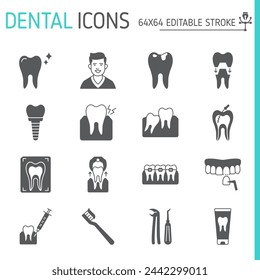 Dental solid icon set, dentistry vector collection, logo illustrations, stomatology vector icons, glyph style pictogram pack, editable stroke icons.