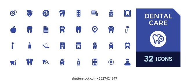 Dental solid icon set. Related to tooth, dentist, toothpaste and more. Glyph icon collection for web and ui. Filled icons pack, Vector illustration. Editable and pixel perfect.