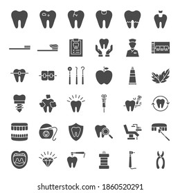 Dental Solid Web Icons. Vector Set of Dentistry Glyphs.
