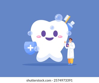 dental specialist concept. illustration of a dentist checking the health and hygiene of teeth. maintaining healthy and clean teeth. job or profession. flat style design. elements