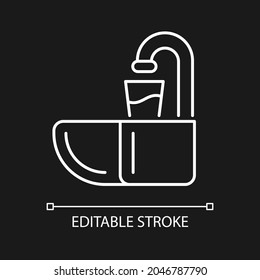 Dental spit bowl white linear icon for dark theme. Cuspidor for expectorating. Dentistry equipment. Thin line customizable illustration. Isolated vector contour symbol for night mode. Editable stroke