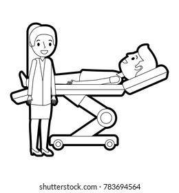 dental stretcher with patient and professional medical