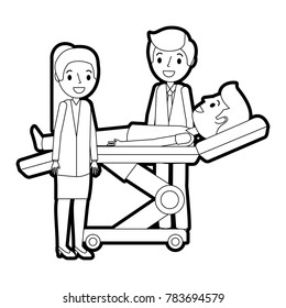 dental stretcher with patient and professional medical