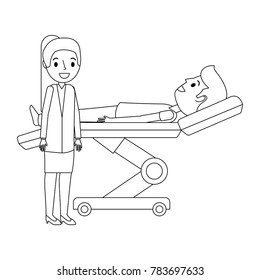 dental stretcher with patient and professional medical