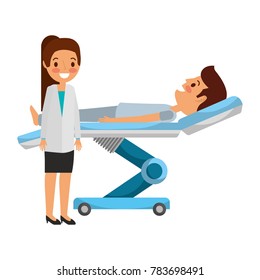 dental stretcher with patient and professional medical