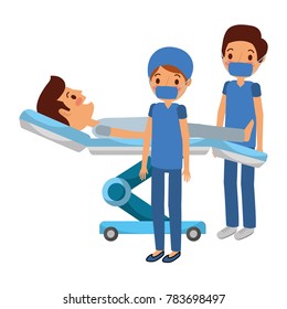 dental stretcher with patient and professional medical