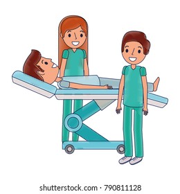 dental stretcher with patient and professional medical