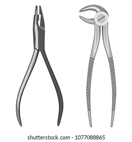 Dental surgery instruments extracting forceps. Vector dental equipment icon set. Flat style design.