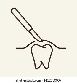 Dental surgery line icon. Tooth, gum, scalpel. Stomatology concept. Vector illustration can be used for topics like dentistry, dental care, medical help