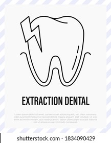 Dental surgery: tooth extraction. Toothache, dentistry. Thin line icon, vector illustration.