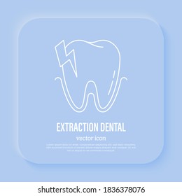 Dental surgery: tooth extraction. Toothache, dentistry. Thin line icon, vector illustration.