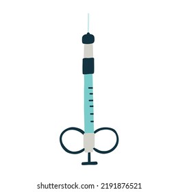 Dental syringe anesthetic injection. Tooth medical instrument element in isolated white background. Vector naive cartoon modern flat style clipart