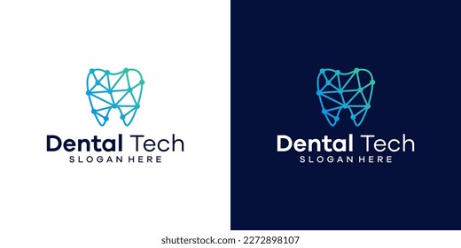 Plantilla de diseño de logotipo de tecnología dental con línea geométrica de diseño gráfico de diseño dental abstracto de línea de diseño gráfico de vectores. Símbolo, icono, creativo.