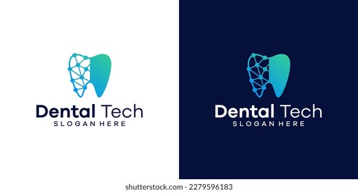 Dental tech logo design template with geometric line abstract dental logo graphic design vector illustration. Symbol, icon, creative.