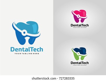 Dental Tech  Logo Template Design. Creative Vector Emblem, for Icon or Design Concept.