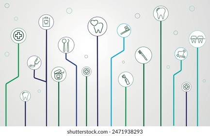 Dental and teeth care infographics. Tooth treatment, prevention and prosthetics. Set of flat vector dental icons.