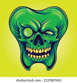 Dental teeth mascot monster zombie vector illustrations for your work logo, merchandise t-shirt, stickers and label designs, poster, greeting cards advertising business company or brands