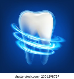 Blanqueamiento de dientes dentales. Diente humano de estilo futurista moderno. Ilustración del vector