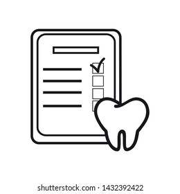 Dental test icon, black and white linear style.

