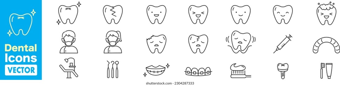 Dental thin icons collection vector set