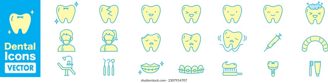 Dental thin icons collection vector set