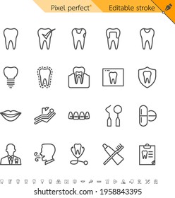 Dental thin icons. Pixel perfect. Editable stroke.