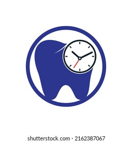 Design-Vorlage für das Vektorgrafik-Logo in der Zahnzeit. Menschliches Zahn- und Uhrsymbol-Design.	