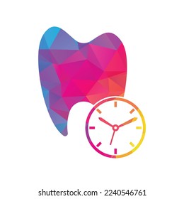 Plantilla de diseño del logotipo del vector de tiempo dental. Diseño de iconos de reloj y dientes humanos.	