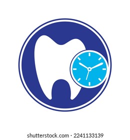Plantilla de diseño del logotipo del vector de tiempo dental. Diseño de iconos de reloj y dientes humanos.