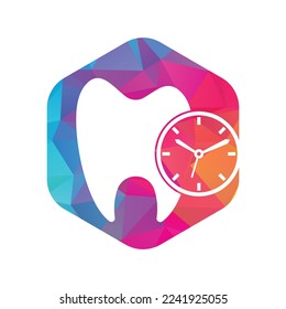 Plantilla de diseño del logotipo del vector de tiempo dental. Diseño de iconos de reloj y dientes humanos.