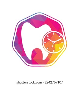 Plantilla de diseño del logotipo del vector de tiempo dental. Diseño de iconos de reloj y dientes humanos.