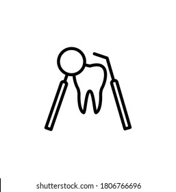 Herramienta dental, retrovisor dental, retrovisor dental, simple línea delgada ilustración vectorial