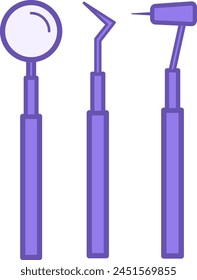 Farbsymbol für Dentalwerkzeuge. Vektorgrafik-Symbol der Tools für die mündliche Prüfung. Zahnpflege und -behandlung. Konzept der Medizin und Zahnmedizin