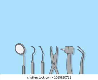 Dental tools illustration vector on blue background. Dental concept.