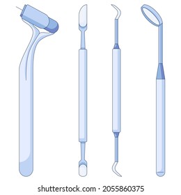 Dental tools and instruments icons set. Stomatology supplies vector icon in a flat style isolated on a white background. Vector illustration