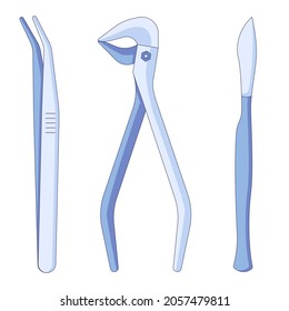 Dental tools and instruments icons set. Stomatology supplies vector icon in a flat style isolated on a white background. Vector illustration