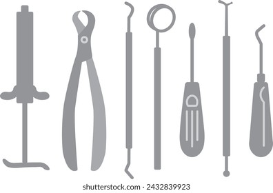Dental tools and instruments icons set.Collection of dentist equipment