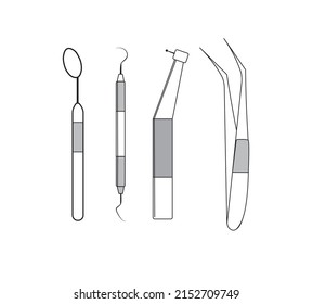 Herramientas y suministros dentales aislados en un fondo blanco. Contenido de estudiantes dentales, ilustración vectorial.